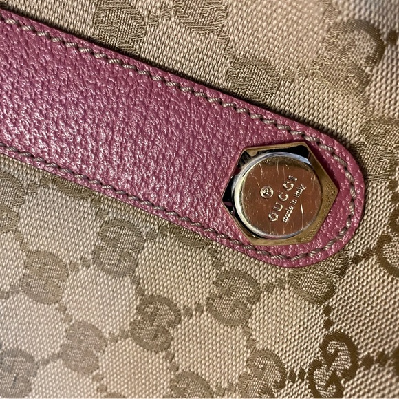 Gucci GG Mini Boston Bag Canvas x Leather Beige Pink Gold Hardware Made In Italy - Picture 11 of 12